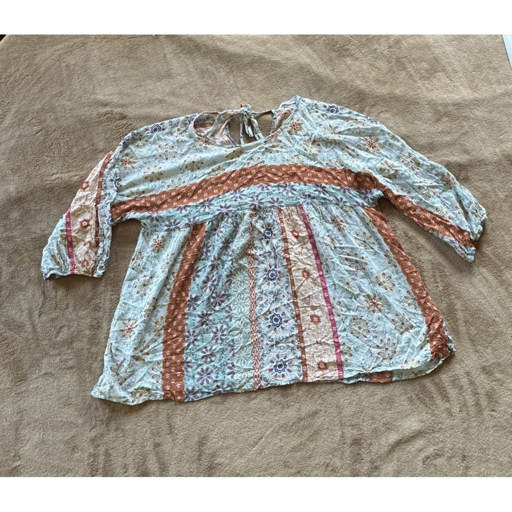 Women's Top Large Multicolor Mix-print Cottagecore Boho Babydoll Peasant Tunic